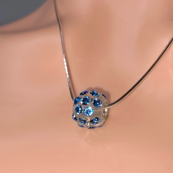 Blue Acrylic Crystal Pendant Embellished With Genuine Crystals, Sterling Chain - Picture 5 of 8